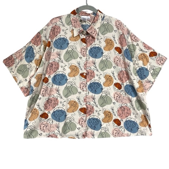 Izzy & Liv Abstract Melanin Face All Over Print Button Up Shirt Size 2XL - Picture 1 of 6